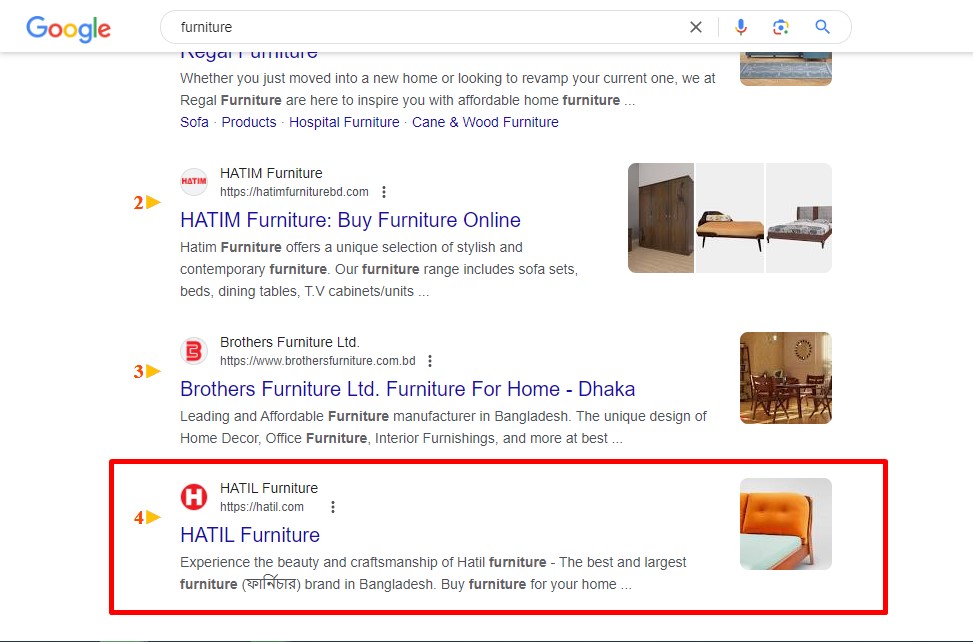 HATIL Ranking For Furniture Keyword